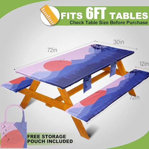 Fitted Picnic Table Cover with Bench Covers, Windproof Vinyl Table Cloths Outside Camping Cooking Backyard Furniture Seat Cushion Tablecloth Activities Party Decor Decorations Para Acampar Equipment by Wrakus - Image 2