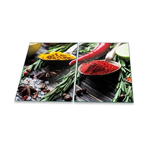 decorwelt | Herdabdeckplatten 2x40x52 cm 2-Teilig Gemüse Grün Ceranfeldabdeckung Universal Spritzschutz Glas Deko Elektroherd Induktion Cover