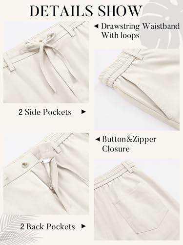 PLEPAN Mens Linen Pants Elastic Waist Drawstring Casual Linen Dress Pants Summer Beach Lightweight Trousers4