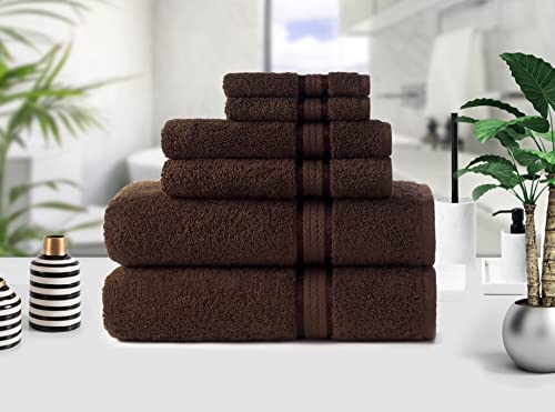 Cotton Craft Ultra Soft 6 Piece Towel Set -  Highly Absorbent Bathroom Shower- Premium Ringspun Cotton 580 Gsm- 2 Oversized Large Bath Towels 30X54, 2 Hand Towels 16X28, 2 Wash Cloths 12X12- Chocolate #TOP3