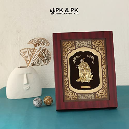 Image of Pk & Pk Jewellers Lord Radha Krishna with Peacock Oblong Photo Frame | 24KT Pure Gold | Elite Collection | Medium-Small Size (For Premium Gift, Temple, Home Decor, Wall Decoration)