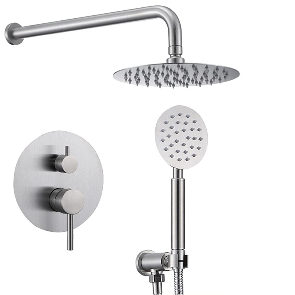 AYCDL Shower Set Dual-Function Mixer Shower Kit Brushed 8 in Round Rainfall Shower Head Faucet & Handheld Shower Head Shower System