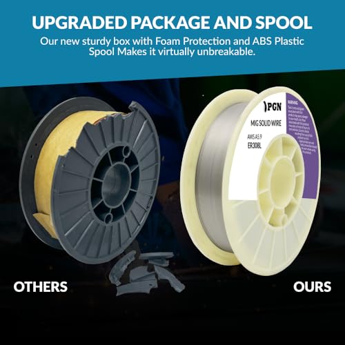 (2 Pack) PGN Stainless Steel MIG Welding Wire - ER308L .035 Inch, 10 Pound Spool - Low-Carbon Mild Steel MIG Wire for Reduced Splatter and Corrosion Resistance - For All Position Gas Welding