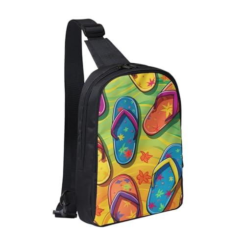 Colorful Flip Flops Printed Chest Bag Dual Pocket Diagonally Chest Messenger Bag