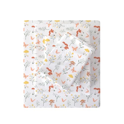 Image of Viviland Mushroom King Sheet Set - 4 Piece Vintage Butterfly Flower Patterned Bed Sheets - Soft, Breathable Microfiber Floral Sheets with Deep Pocket, Non-Slip Fitted Sheets & Pillowcases