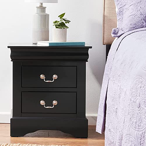Image of Louis Philippe III Antique Wood Black nightstand with 2 Storage Drawers for Bedroom Living Room and Lounge