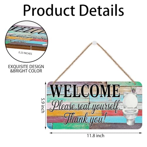 Image of Funny Bathroom Hanging Wooden Wall Sign Decor, Please Seat Yourself Wood Sign Plaques, Humorous Signs Wall Art Decor for Bathroom Farmhouse, 12 x 6 Inch