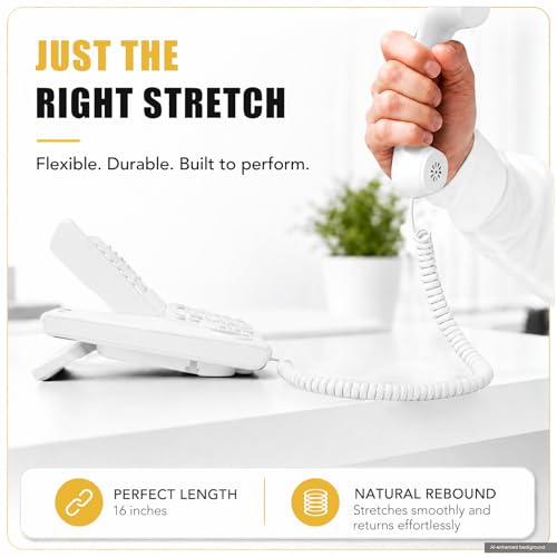 Image of Comtrue Phone Cords for Landline, 2-Pack, Telephone Handset Cords | White, Universally Compatible, Tangle-Resistant, Noise-free, Go-to Length, Ideal for office & home