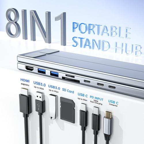 Soporte para ordenador portátil con base elevadora y puertos USB de datos rápidos 4