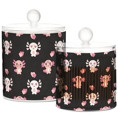 Apothecary Jars with Lids for Bathroom Kitchen Romantic Valentine Axolotls Organization Containers Acrylic Organizers Great for Q-Tip Cotton Swabs, Jewelry, Food & Candy Storage, Set of 2 Sizes