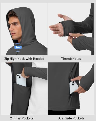 Image of Roadbox Men's UPF 50+ Zip Up Sun Hoodie, UV Protection Lightweight Jacket
