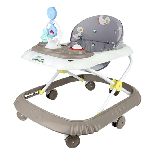 Andador de bebé 5 em 1, carrinho dobrável ajustável para bebé, tapete de trampolim removível, carrinho de passeio de bebé com centro de jogos, Baby Walker a partir de 6 meses, 67 x 72 x 92 cm-caqui(B)