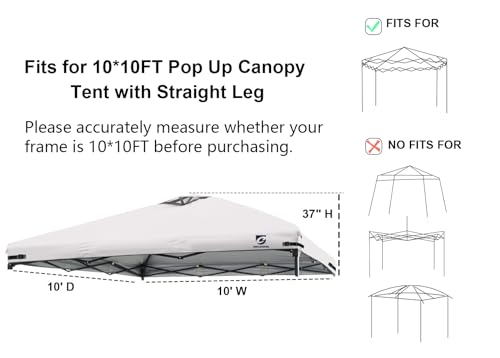 10x10 Pop Up Canopy Replacement Top Cover with Air Vent for Straight Leg Canopy Tent, Waterproof for Outdoor Garden Patio Camping Sun Shade (Grayish White)