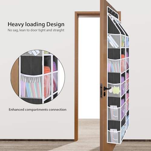 Image of Univivi Hanging Yarn Storage Organizer with Clear 4 Pockets, Extra Large 6 Tiers Crochet Bag Organizer, Over the Door Yarn Storage for Crochet Hook, Knitting Needles (Dark Grey)