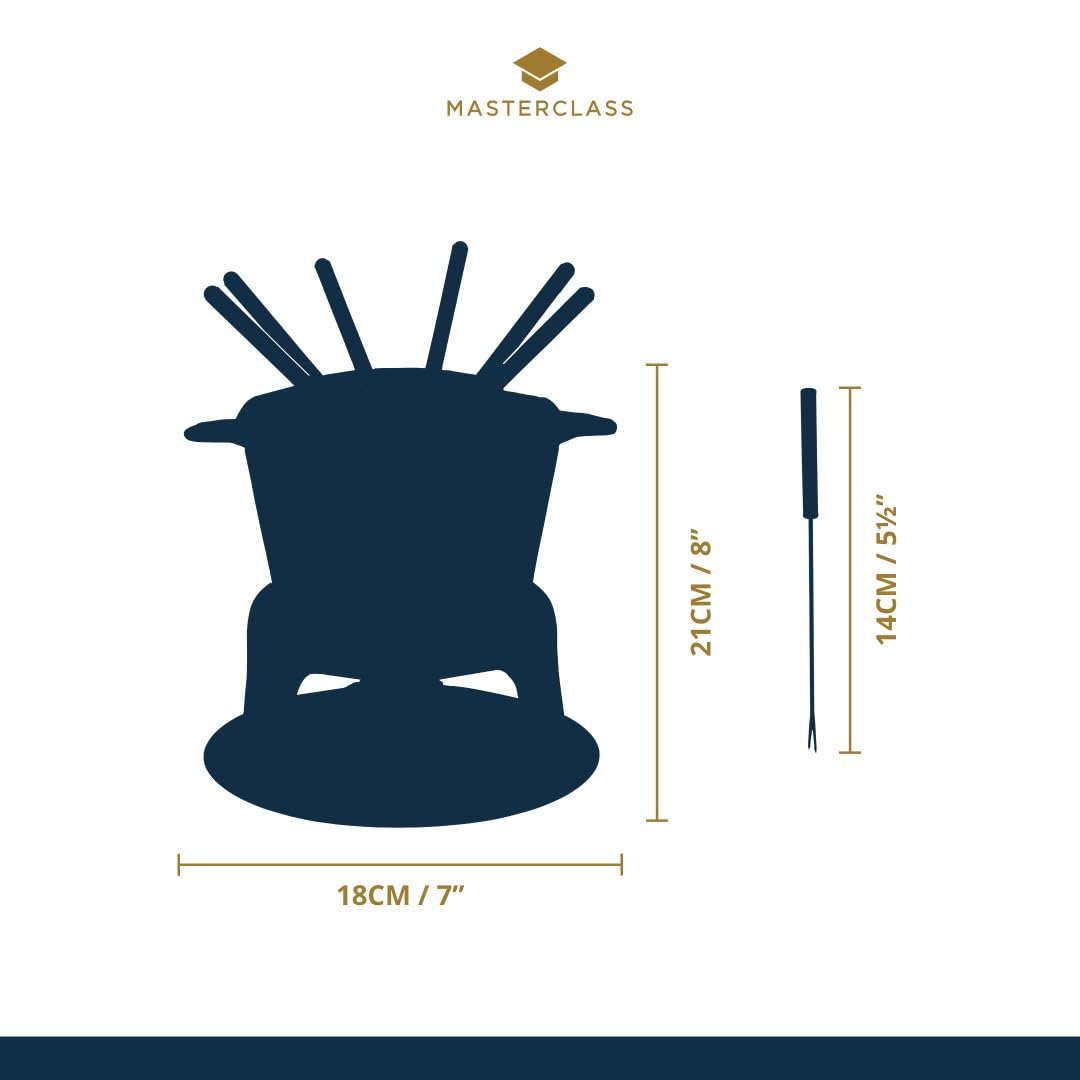 MasterClass Fondue-Set aus Gusseisen für Schokolade, Käse, Fleisch, 21 x 18 cm, schwarz