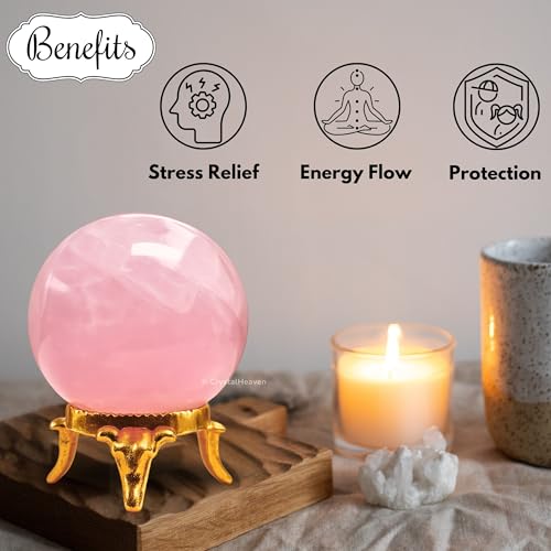 Image of Certified Rose Quartz Crystal Ball for Meditation | Premium Crystal Vastu Items for Home and Feng Shui Items for Good Luck - Pooja Supplies and Spiritual Practices (1.5 inch Inch)