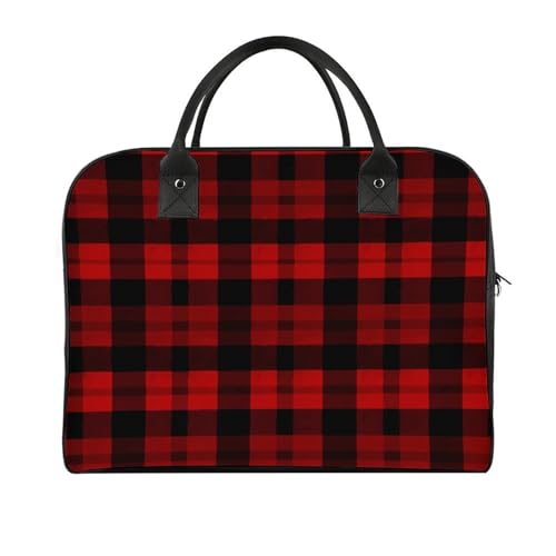 Maletín rojo y negro a cuadros para laptop unisex ligero miniatura 1
