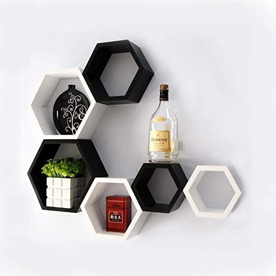 CMHWC Wooden Wall Shelf Hexagon Shape Shelf Wall Décor Livingroom