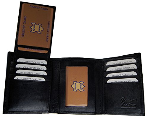 Mens Leather Wallet Trifold Black Flipup Window ID FREE Organza Gift Bag SUN1222BK2