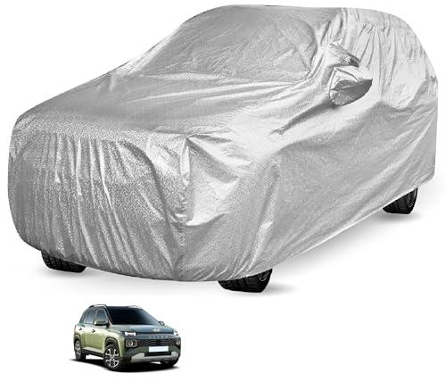 Image of Auto Hub Car Cover Compatible with Hyundai Exter with Mirror Pocket and Soft Cotton Lining,Waterproof Exter Cover for Car, Metallic Silver