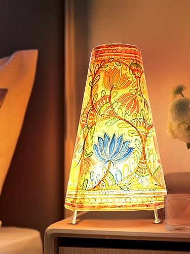 Handicraft Leather Table Lamp for Home Decoration | Handmade Side Table Lamp Shade for Bedroom Decor | Decorative Festival Gift for Living Room, Desk, Spiritual Décor | Lotus Bloom