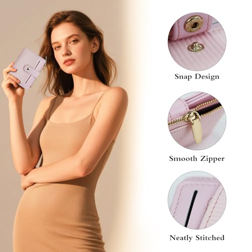 Andiker Small Wallet for Women, Soft PU Leather Bifold Wallet with 1 Detachable Card Holder and Zipper Pocket (Pink)3