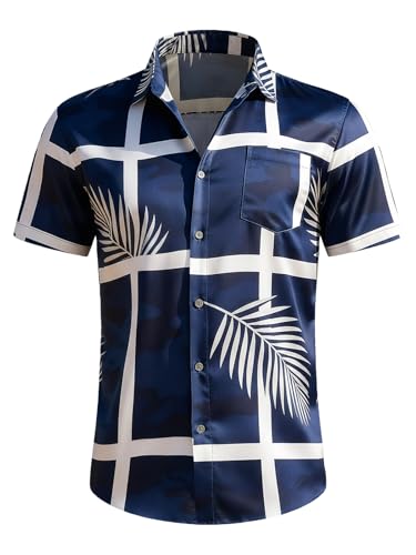Image of Men's Hawaiian Shirt Tops Vintage Short Sleeve Button Down Beach Shirt Male Tropical Floral Summer Pullover Party Holiday