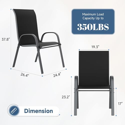 Image of Amopatio Patio Chairs Set of 4, Outdoor Stackable Dining Chairs for All Weather, Breathable Garden Outdoor Furniture for Backyard Deck (Black)