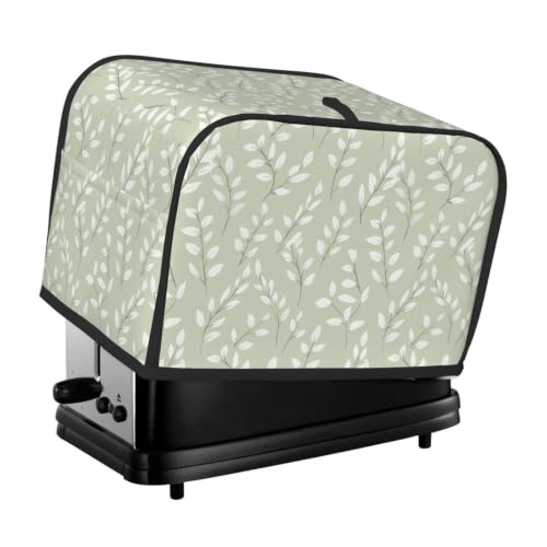 2 Slice Toaster Cover for Large Toasters, 11.4 x 7.9 x 7.5 Inches, Sage Green Botanical Leaf Kitchen Appliance Dust Cover with Pockets