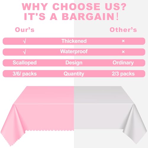 Image of NatNarr 6 Pcs Plastic Pink Tablecloths, Scalloped Rectangle Table Cloths