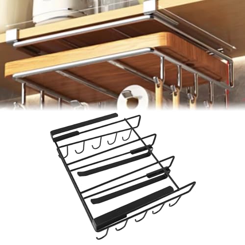 Unter Schrank Hängende Regal, Edelstahl Unter Regal Lagerregal mit Mehreren Haken Zum Schneiden von Brettern Tassen Papierhandtücher Küchenutensilien (Masyrtdkvpi7x6ao-12)