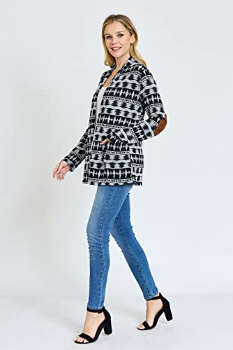 Image of Eloges Women's Multi Stripe Soft Knit Open Cardigan with Suede Elbow Patch
