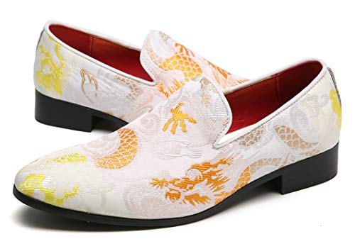 Santimon Mens Penny Loafers Embroidery Casual Slip On Driving Wedding Prom Shoes Moccasins Smoking Slipper4