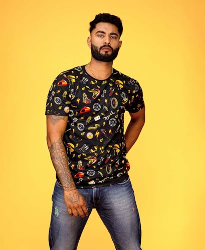 Image of WANDERLOOMS Men Tshirt Front & Back Graphic Printed Full Print Tshirt for Men Round Neck Half Sleeve T-Shirt