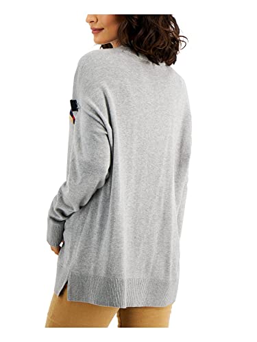 Tommy Hilfiger Flag Mock Neck Sweater Medium Heather Grey Multi Lg (Us 12-14) #TOP1