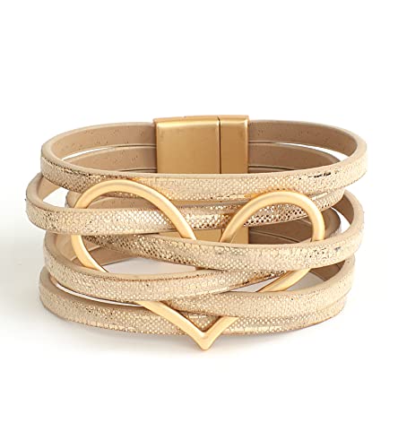 Hotoo Beige Leather Bracelets For Women Heart Bracelet Wrap Boho Christmas Gifts Layered Girls Aesthetic Stackable Friendship Cuff Multilayer #TOP20