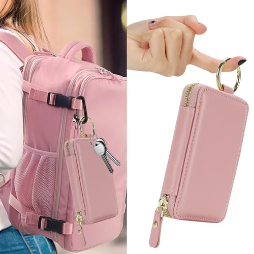 Image of Compatible with MagSafe Wallet,Magnetic Phone Wallet Card Holder for iPhone 17 /16 Pro Max /15 plus /14 Pro /13 /12 Series,PU Leather Zipper Pocket Adjustable Stand-Rose Gold