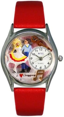 Whimsical Watches Clogging Red Leather and Silvertone Unisex Quartz Watch with White Dial Analogue Display and Multicolour Leather Strap S-0510016