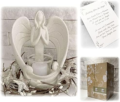 Memorial Angel Candleholder Statue with LED Tealight, Sympathy Gifts in Loving Memory with Condolences Card, Remembrance Angels Candle Holder, Celebration of Life Decorations