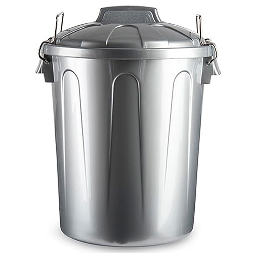 Tradineur   Cubo de Basura de plástico, 21 litros, Incluye Asas metálicas y Tapa, contenedor de residuos, Papelera, Reciclaje, Industrial, hogar, Fabricado en España, 42,2 x 33,8 cm (Plata)