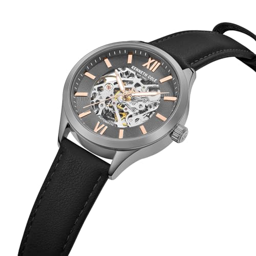Image of Kenneth Cole Automatic Black Round Dial Men's Watch | Genuine Leather Strap Material | Watches for Men Analog - KCWGX0103802MNW