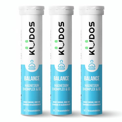 Kudos Balance - Magnesium Mit B-Vitamin-Komplex Und D3 Apfelgeschmack - 3 x 20 = 60 Brausetabletten Made in Germany
