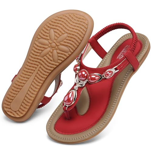 Image of SHIBEVER Flat Sandals for Women Dressy: Summer Comfortable Dress Thong Flats Sandal