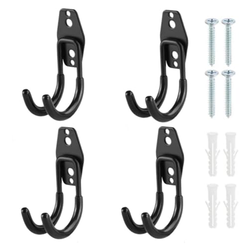 サムコス ガレージフック 壁掛けガレージ収納 4個セット 強力 J型自転車 工場用 DIY 工具 ガーデン ネジ はしご/ホース/自転車/玄関/倉庫/道具収納 物置 取付用 ツール ネジ付属R(4個入り,ブラック-曲がりS)