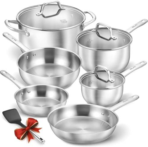 Image of KOCH SYSTEME CS Stainless Steel Pots and Pans Set, 10 Piece Stainless Steel Cookware Set for Professional Cooking, Kitchen Cookware Sets, Induction Compatible Cookware Set 10 Pcs, Pots and Pans