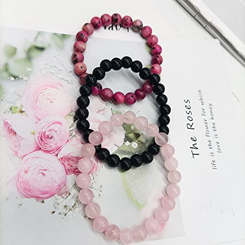 Sonnyx 3Pcs 8Mm Semi-Precious Gemstones Beaded Bracelets For Women Men Healing Crystal Stone Bracelet Stretch Round Beaded Elastic Bracelets Unisex Jewelry Gifts(Red) #TOP6