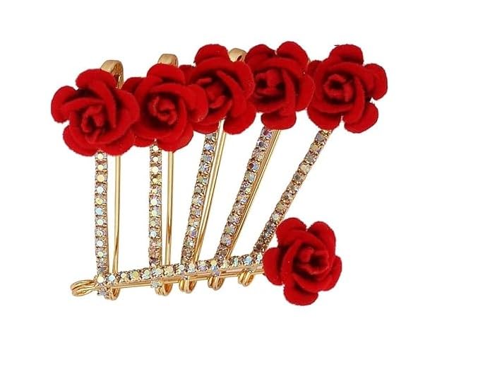 Red Rose Stone Safety Sari Brooch Clip Dresses Pleats Pallu Saree Pins for Women-image-29