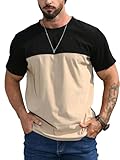 Verdusa Men's Casual Color Block T Shirts Short Sleeve Crew Neck Summer Tee Tops Black and Khaki Large