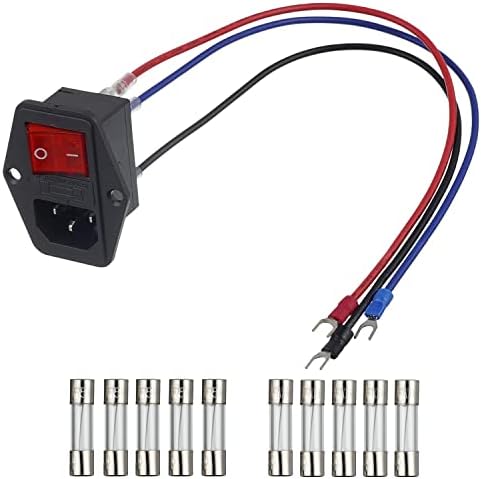EPLZON 10A 250V 3D Printer Power Socket Inlet Module Plug With 5A 10A Fuse 18 AWG Extension Cable 3 Pin Male Power Switch IEC320 C14(Pack of 1 Pcs)