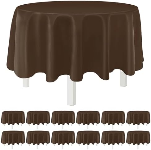 Amazon.com: Kongdaoth Brown 12 Pack Plastic Tablecloths 84" Disposable ...